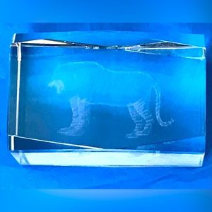 Crystal Laser Etched Ghost Tiger Paperweight Crystal Glass Solid 3.2 X 1.8”
